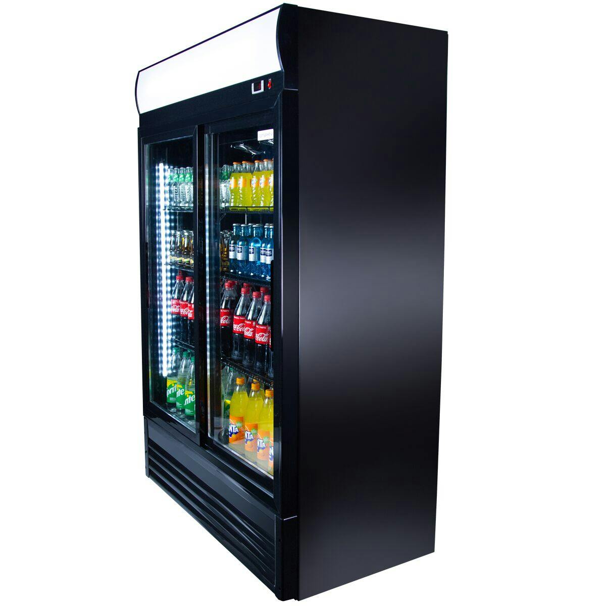Lednice na nápoje černá - 880L - se 2 posuvnými skleněnými dveřmi