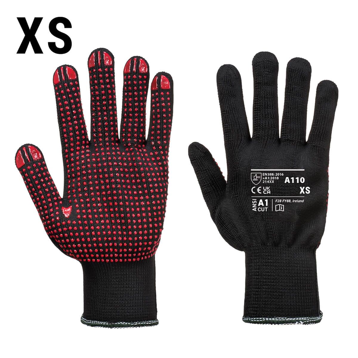 (10 pairs) PVC Nub Glove - Black/ Red - Size: XS	