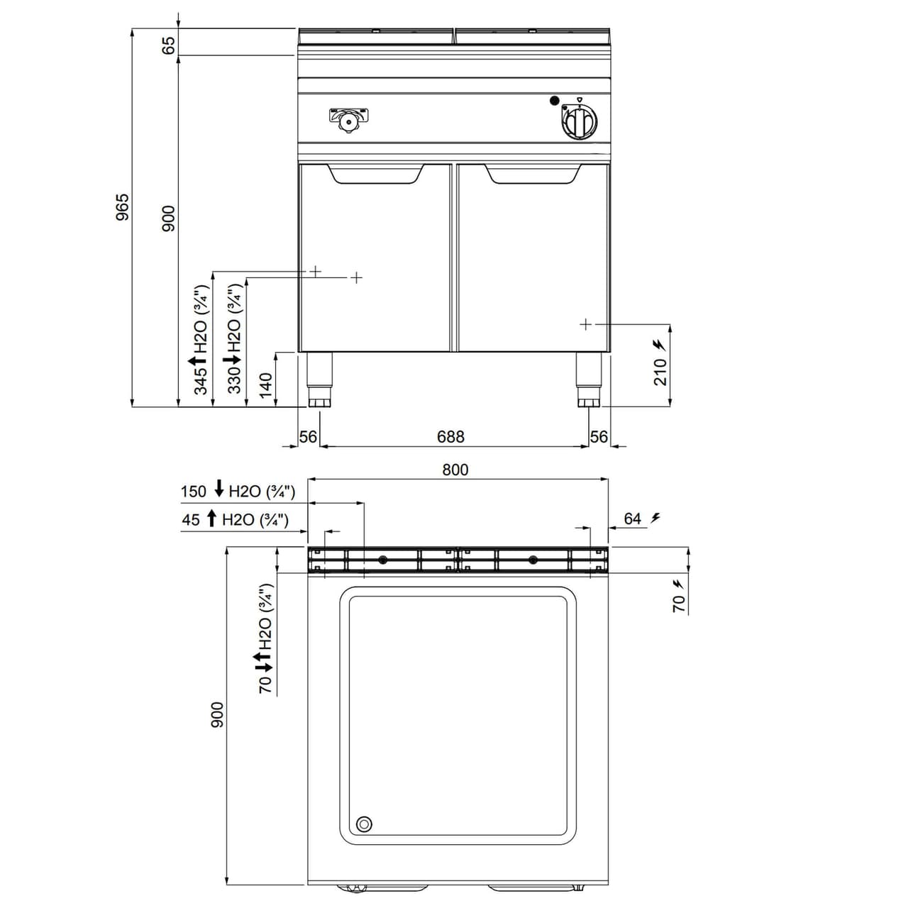 Elektro Bain-Marie - 2,4 kW - 2x GN 1/1+2x GN 1/3