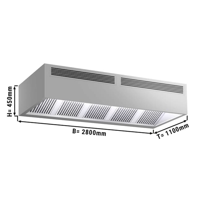 Induktions-Kastenhaube - 2,8m - mit Filter & LED Lampe