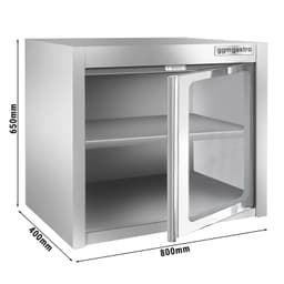 Stainless steel wall cabinet - 800x400mm - with glass hinged door - 650mm high