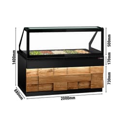 Saladette - 2000mm - 3 doors - for 5x GN 1/1 - LED lighting - wooden front - black granite