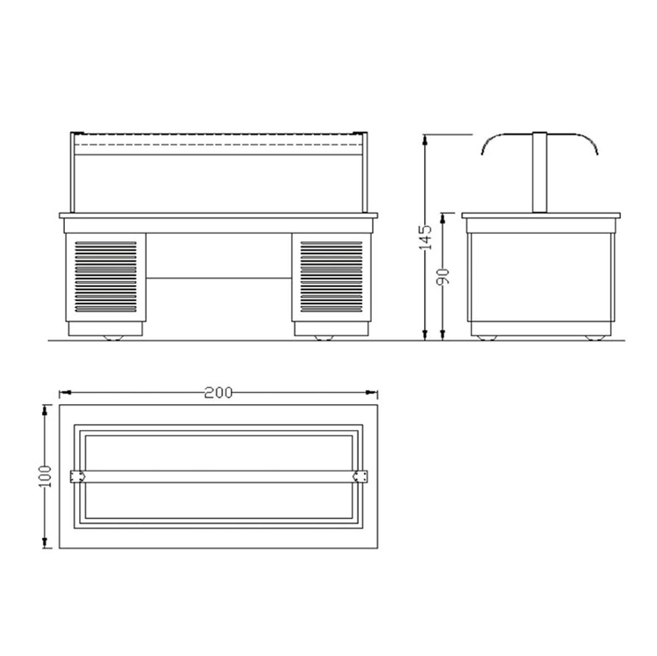 Bufetový pult - s Bain Marie - 2000 mm - s LED osvětlením - pro 5x GN 1/2