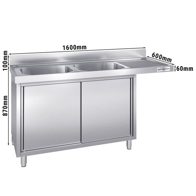 Spülmaschinen-Spülschrank - 1600x600mm - mit 2 Becken links