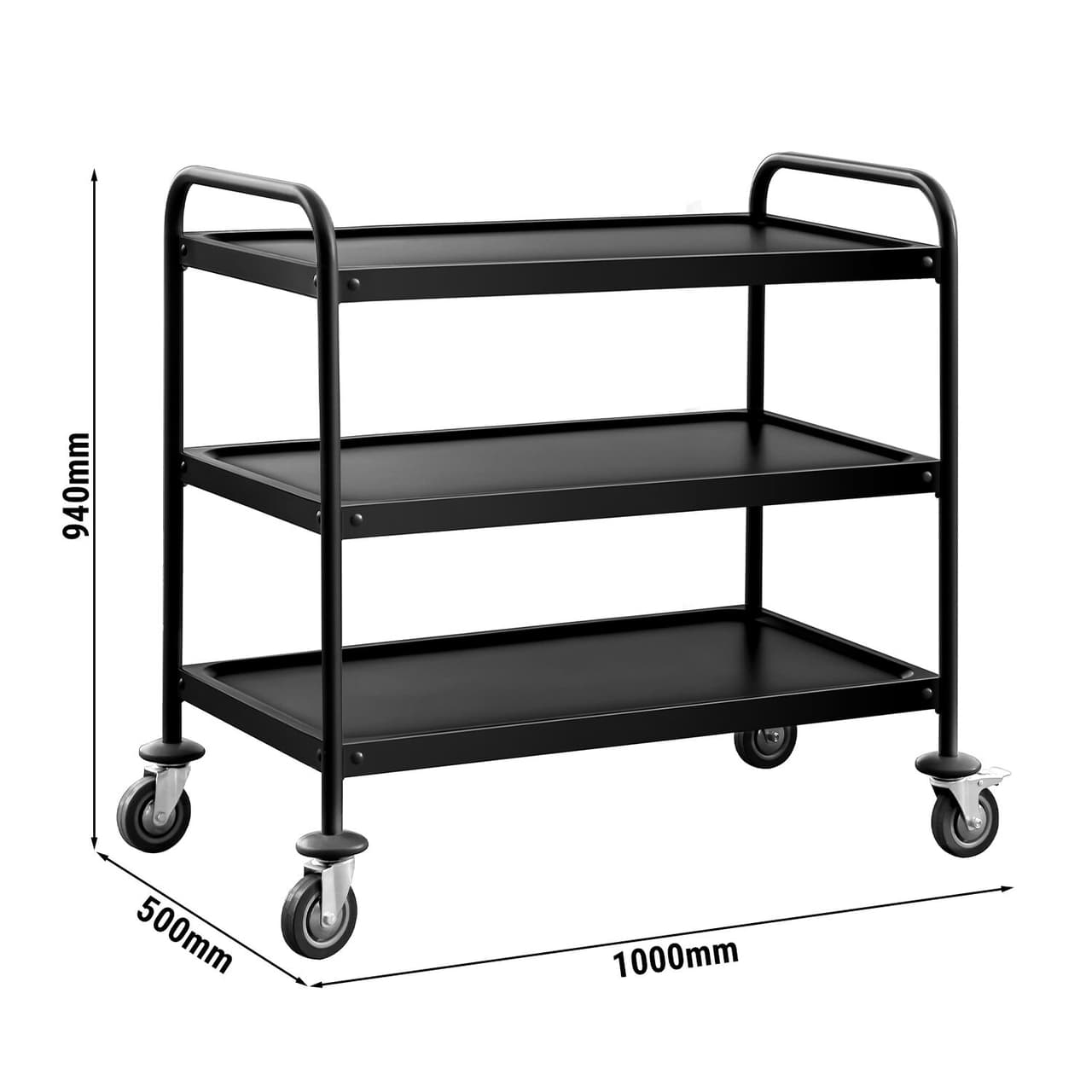 Servírovací vozík - 1000x500mm - se 3 policemi - černý