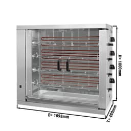 Elektrický gril na kuřata ECO se 4 rožni pro 24 kuřat - 1098 x 480 x 1000 mm