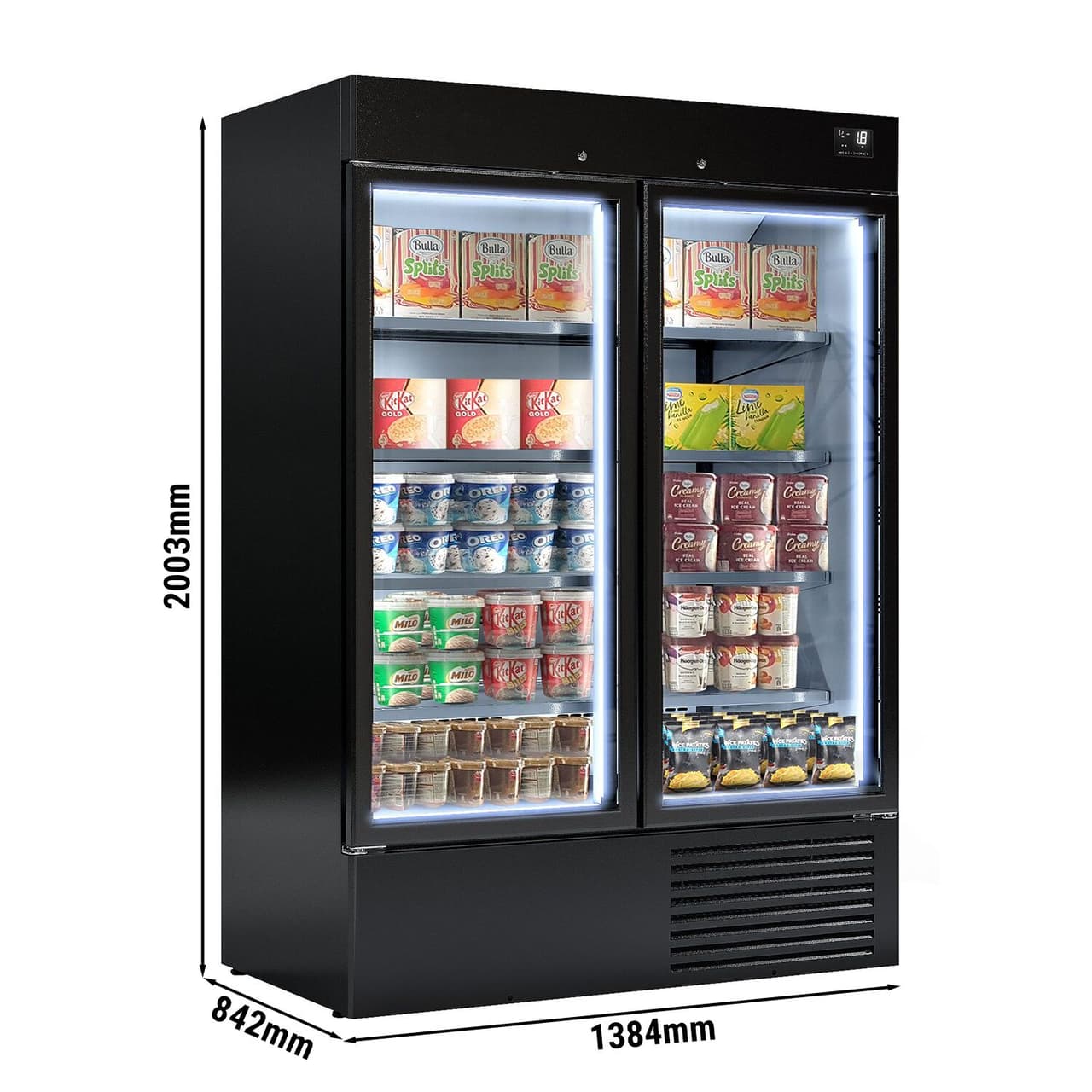 Freezer - 1384mm - 1310 liters - with LED lighting, insulated glass doors & 4 shelves