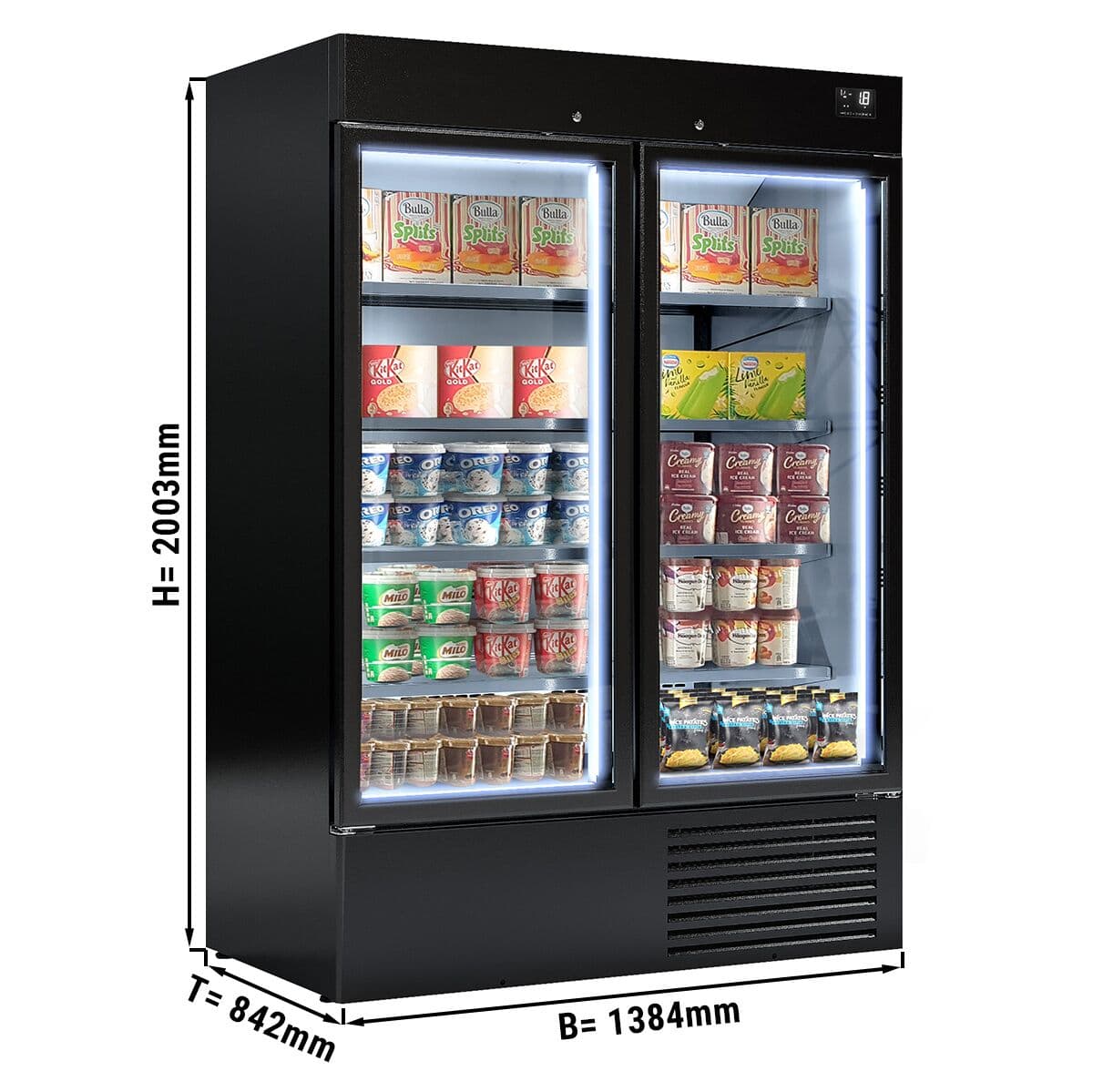 Freezer - 1384mm - 1310 liters - with LED lighting, insulated glass doors & 4 shelves