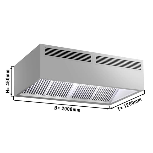 Induktions-Kastenhaube - 2,0m - mit Filter & LED Lampe