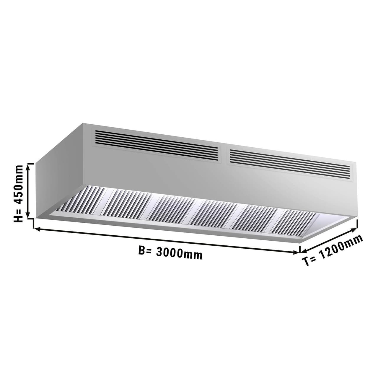 Kapota indukčního boxu - 3,0 m - s filtrem a LED svítidlem