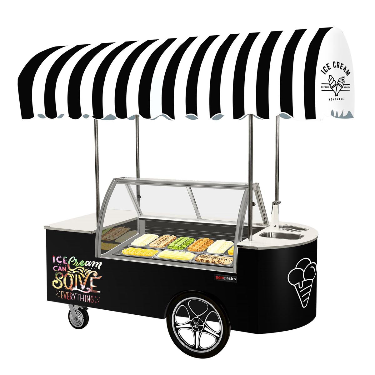 Ice cream trolley - 2146mm - with sink & round ice cream counter - 9x5 litres ice cream container