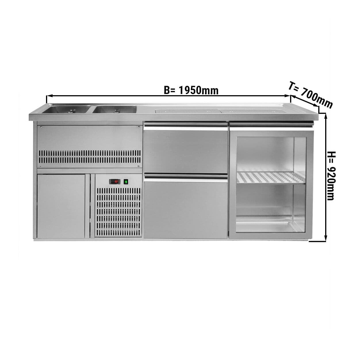 Biertheke Premium PLUS - 1950x700mm - 1 Glastür & 2 Schubladen