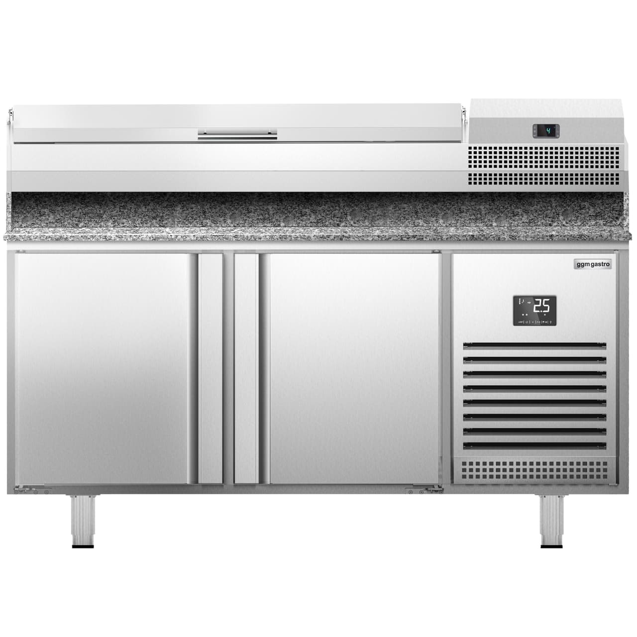 Pizza preparation table Premium PLUS- 1783x800mm - with 2 doors - incl. refrigerated display case - 7x GN 1/4