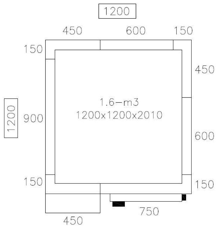 Deep-freeze cell - 1200x1200mm - 1.6m³ - incl. freezer unit & slats