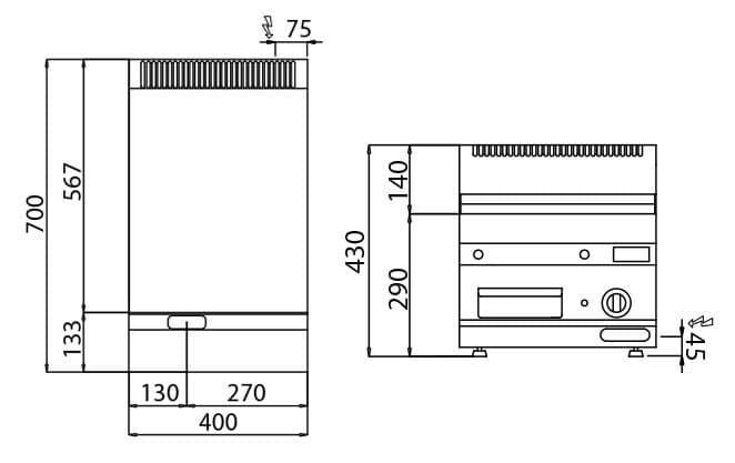 Elektrický gril - hladký (3,6 kW) - vč. spodního dílu s 1 dveřmi