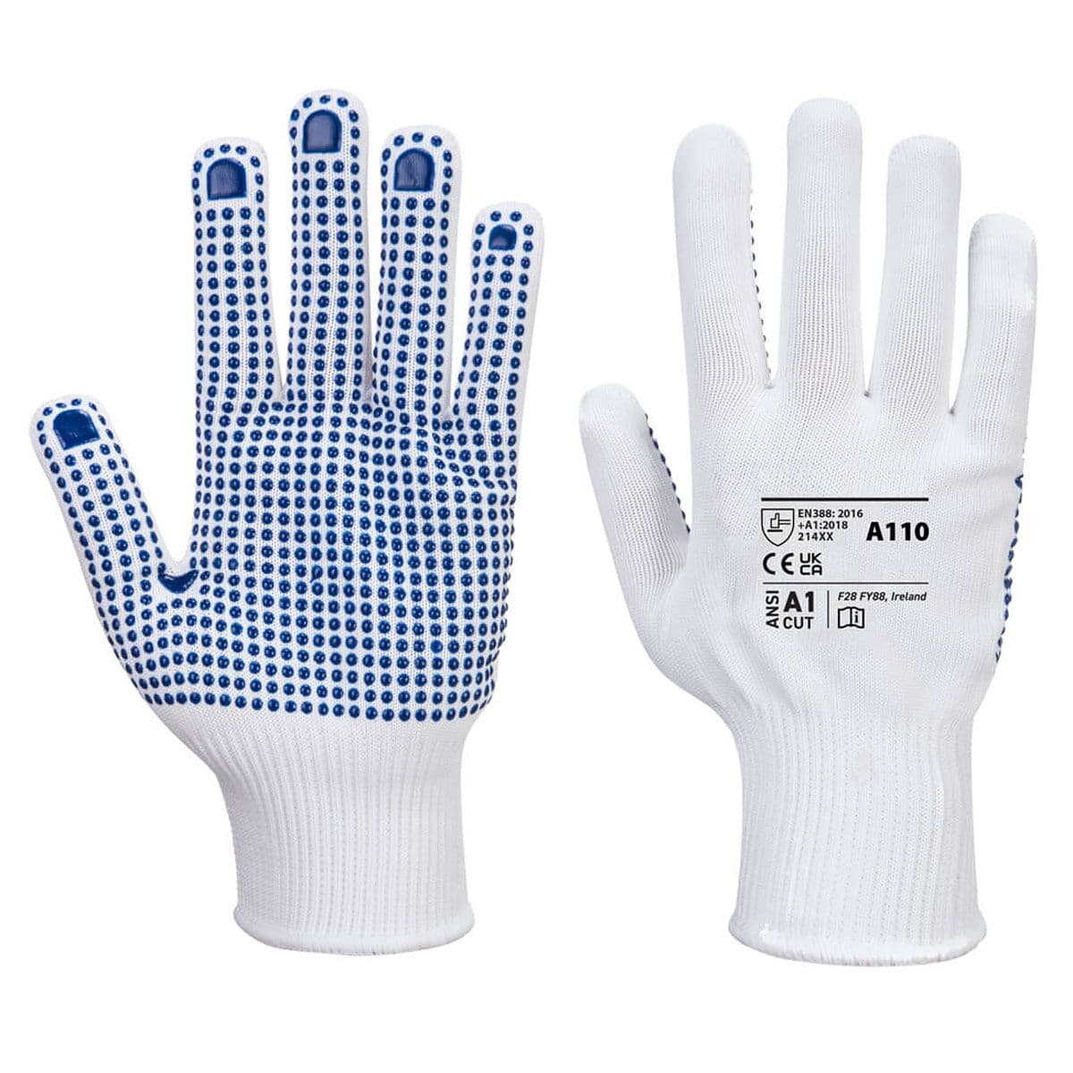 (10 Pair) PVC Nub Glove - White/ Blue - Size: S