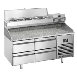 Pizza preparation table Premium PLUS - 1490x700mm - with 4 drawers - incl. refrigerated display case - 6x GN 1/4