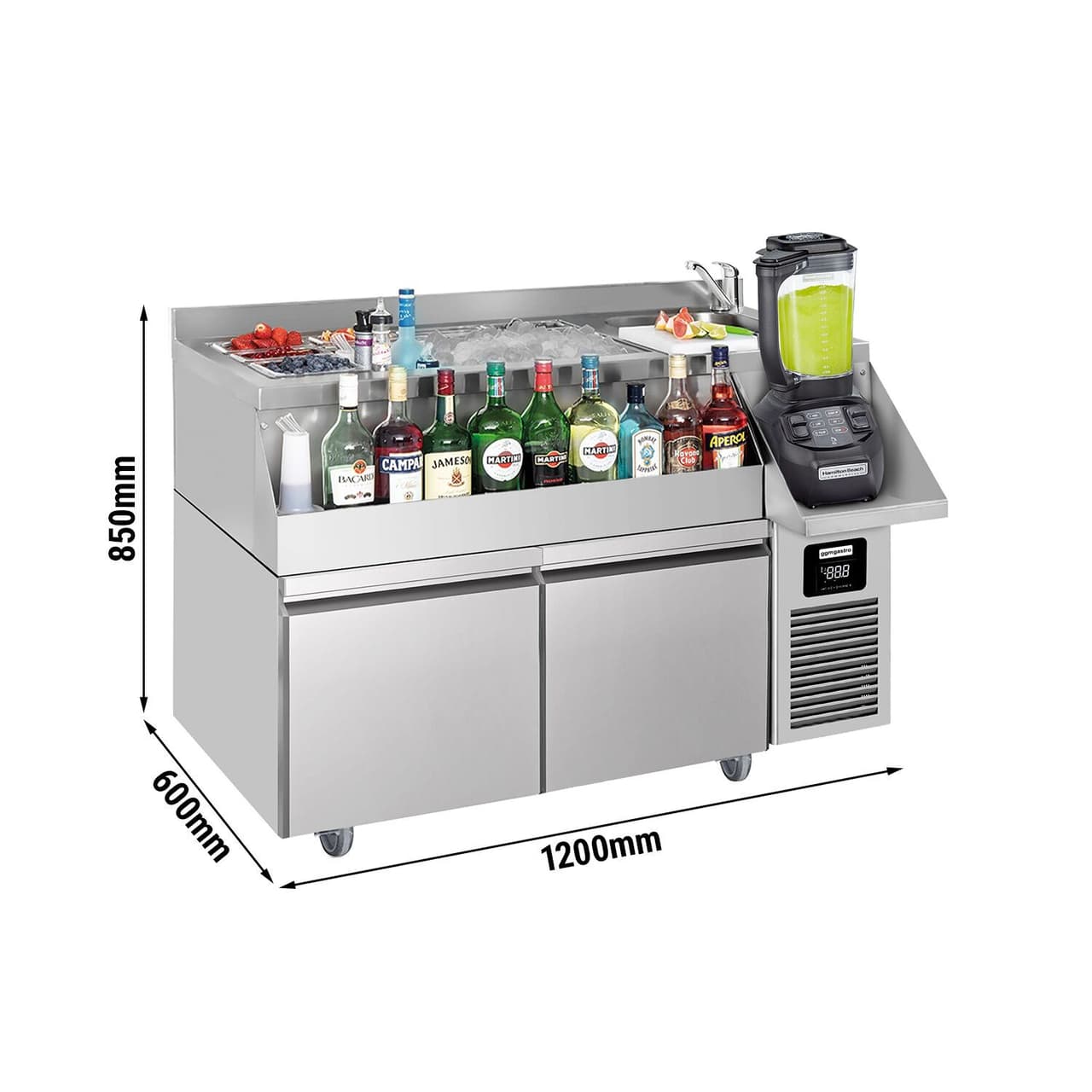 Bar & beverage cooling table - 1200x600mm - 150 litres - with 2 drawers 1/1 & shelves