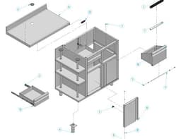 Pracovní skříňka - pro kávovar - 1000x600mm - s odklepávačem, 2 zásuvkami, 2 dveřmi a obkladovým panelem