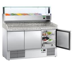 Pizza cooling table ECO - 1400x700mm - with 3 doors - incl. refrigerated display case - 6x GN 1/4