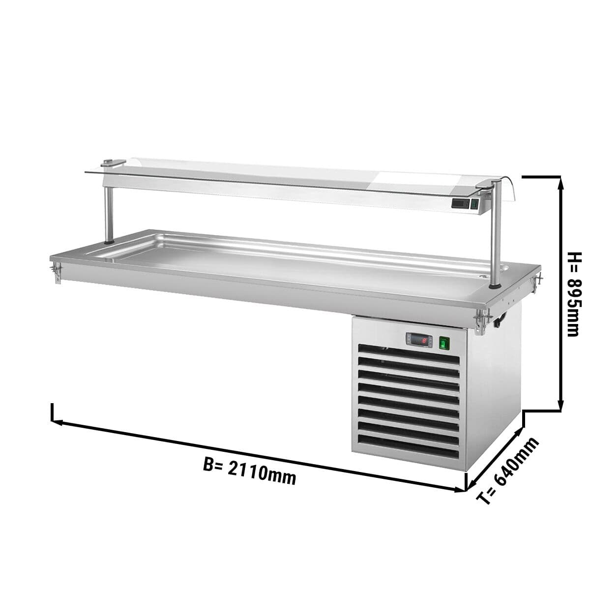 Einbau Kühlplatte - 2,1m - +2 ~ +8 °C - 6x GN 1/1 - mit Glas-Hustenschutz