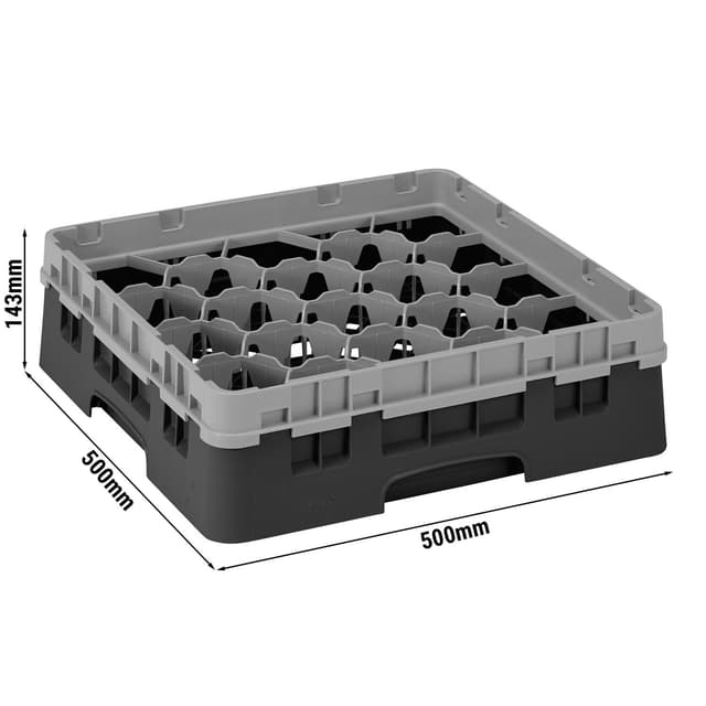 CAMBRO | CAMRACK® - Koš na sklo 1/1 s 1 nástavcem - 500x500mm - 20 přihrádek - černý