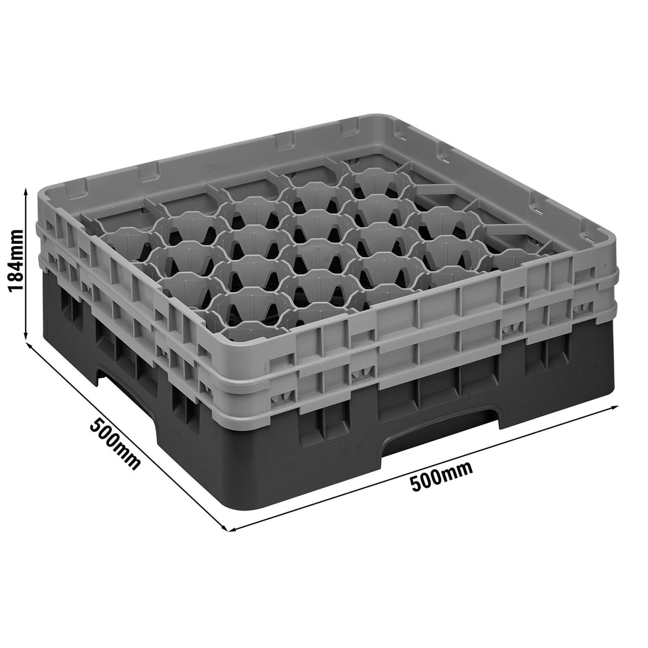 CAMBRO | CAMRACK® - Koš na sklo 1/1 se 2 nástavci - 500x500mm - 30 přihrádek - černý