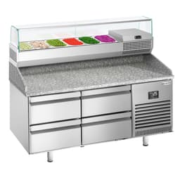 Pizza preparation table Premium PLUS - 1490x700mm - with 4 drawers - incl. refrigerated display case - 6x GN 1/4