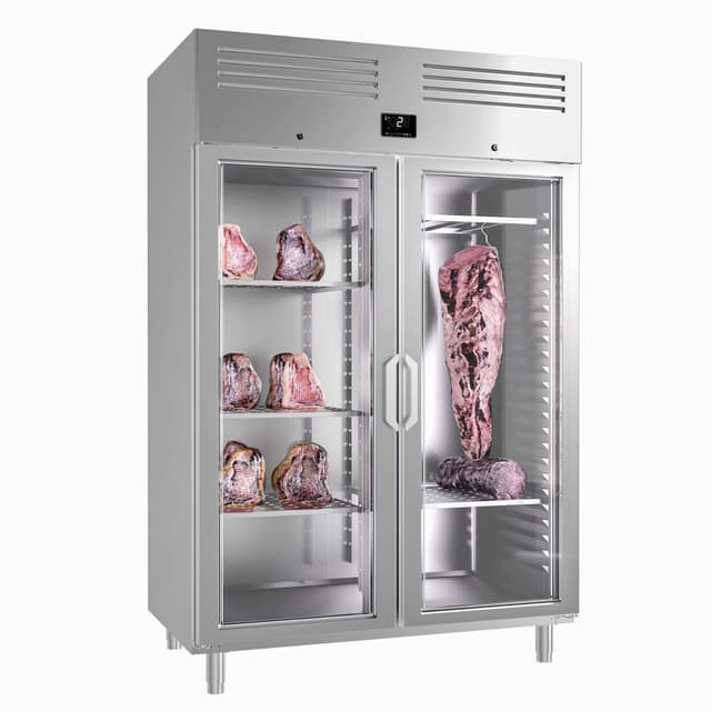 Dry Aging Fleischreifeschrank 1,3 m - mit 2 Glastüren - Edelstahl