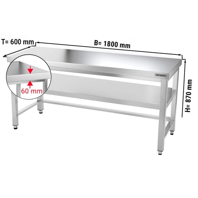 Pracovní stůl PREMIUM z nerezové oceli - 1,8 m - se spodní policí & výztuhou