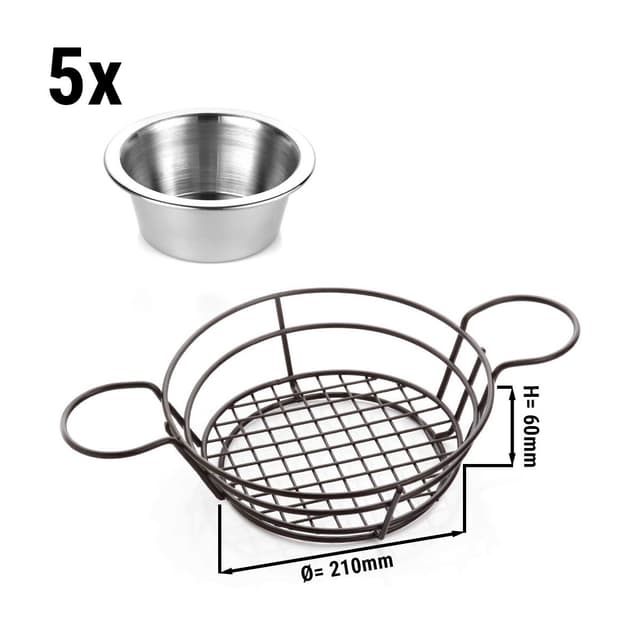 (5 Kusů) Košík na prstové jídlo s dip miskou - Ø 21 cm 