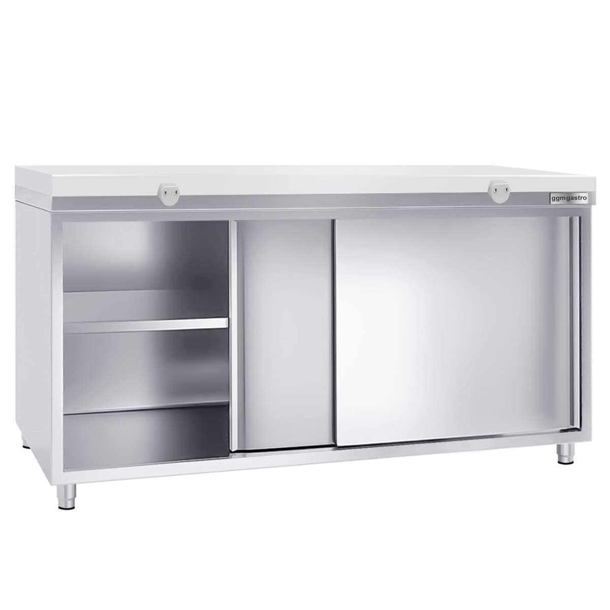 Stainless steel work cabinet PREMIUM - 2000x600mm - with sliding door without backsplash incl. cutting plate