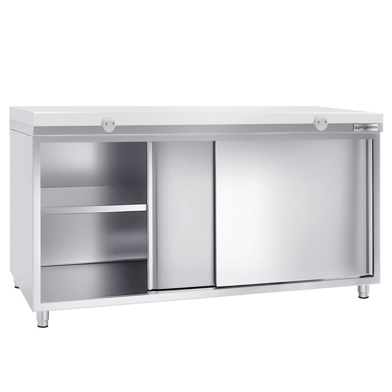 Stainless steel work cabinet PREMIUM - 2000x700mm - with sliding door without backsplash incl. cutting plate