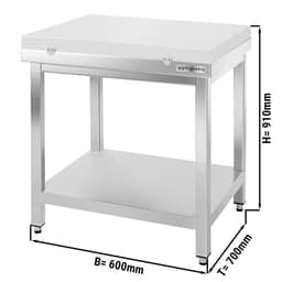 Stainless steel worktable PREMIUM - 600x700mm - with base shelf without upstand incl. cutting plate