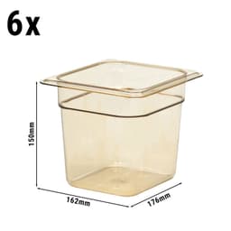 (6 kusů) CAMBRO | H-PAN™ Žáruvzdorné nádoby GN 1/6 - jantar - hloubka 150 mm