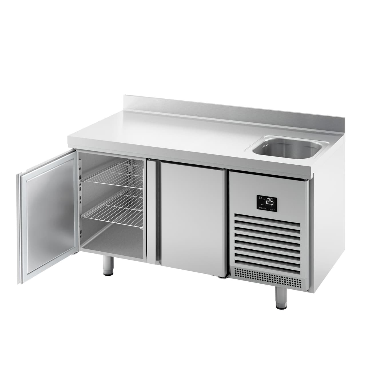 Refrigerated counter Premium PLUS- 1468x600mm - with 1 basin, 2 doors & backsplash