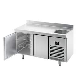 Refrigerated counter Premium PLUS- 1468x600mm - with 1 basin, 2 doors & backsplash