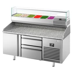 Pizza preparation table Premium PLUS - 1490x700mm - with 1 door & 2 drawers - incl. refrigerated display case - 6x GN 1/4