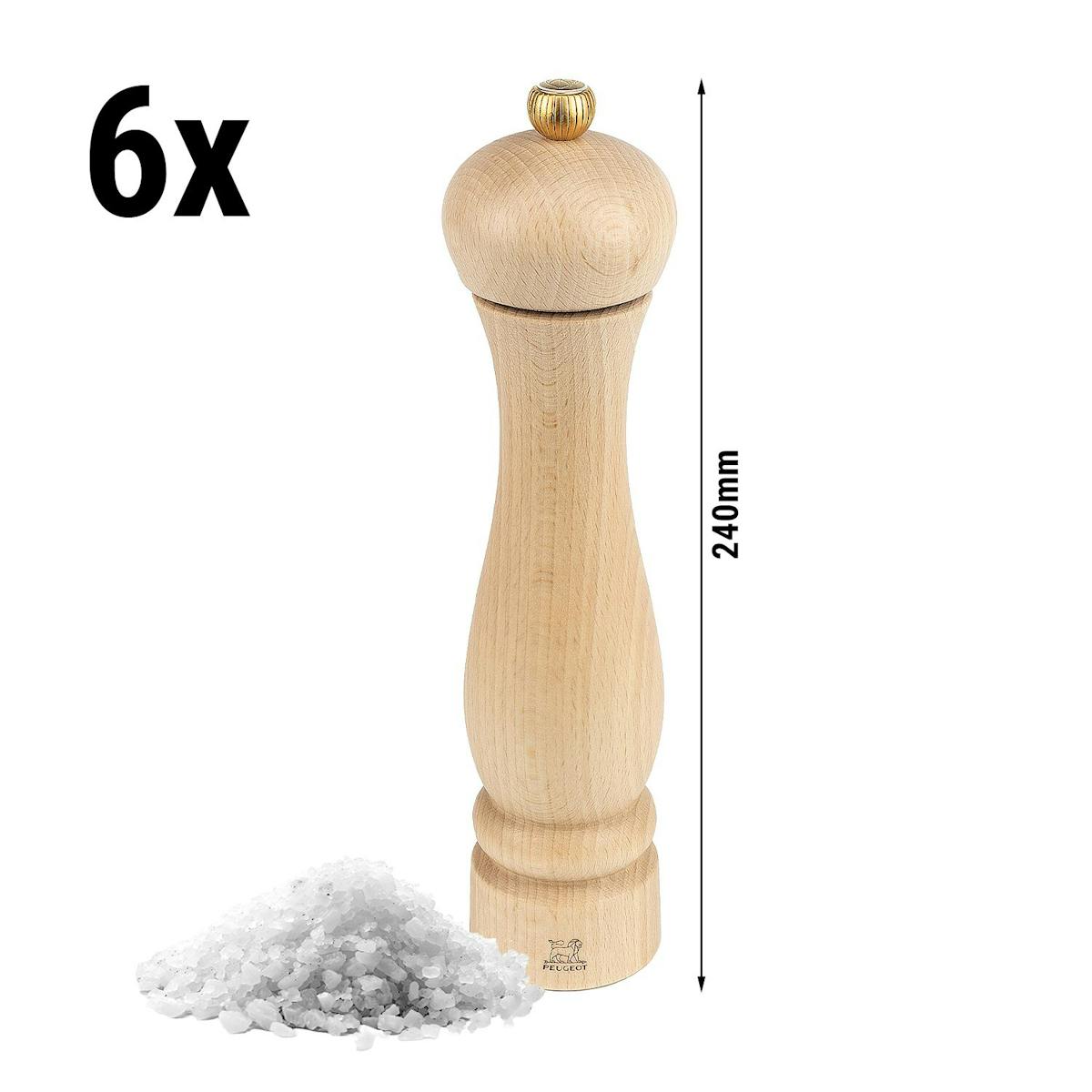 (6 Kusů) PEUGEOT | CLERMONT - Mlýnek na sůl - přírodní dřevo - 240mm