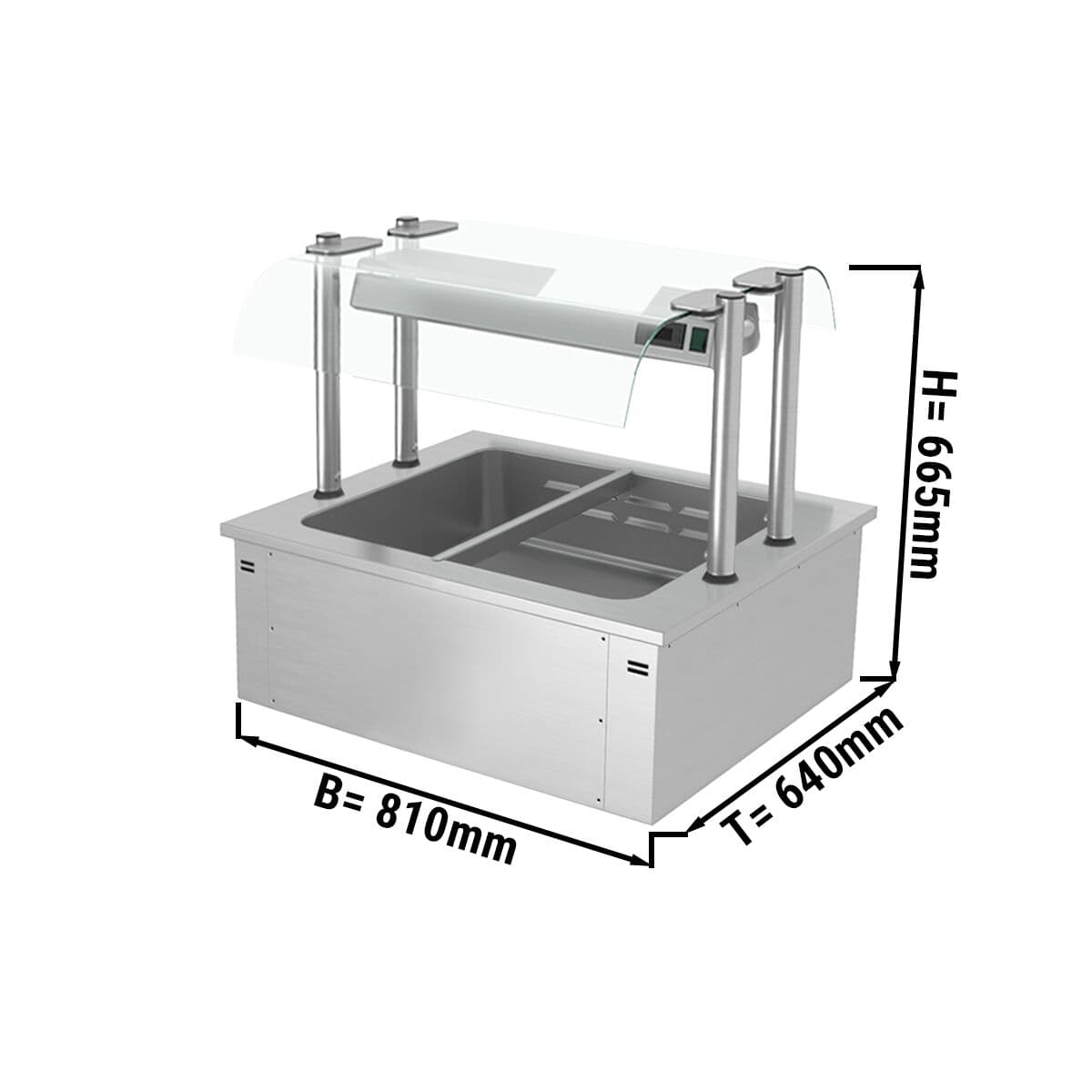 Einbau Bainmarie - 0,8m - 2x GN 1/1 - mit Glas-Hustenschutz