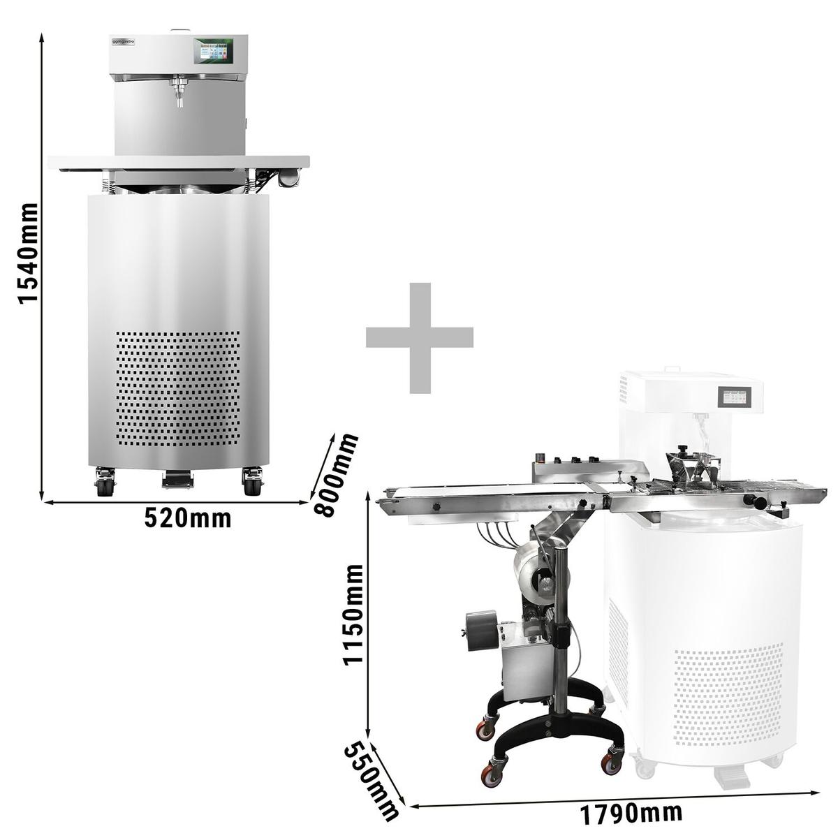 Chocolate tempering device with outlet tap - Chocotemper - incl. shelf with glazing zone