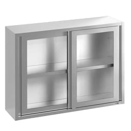 Stainless steel wall cabinet - 1400x400mm - with sliding glass door - 1000mm high