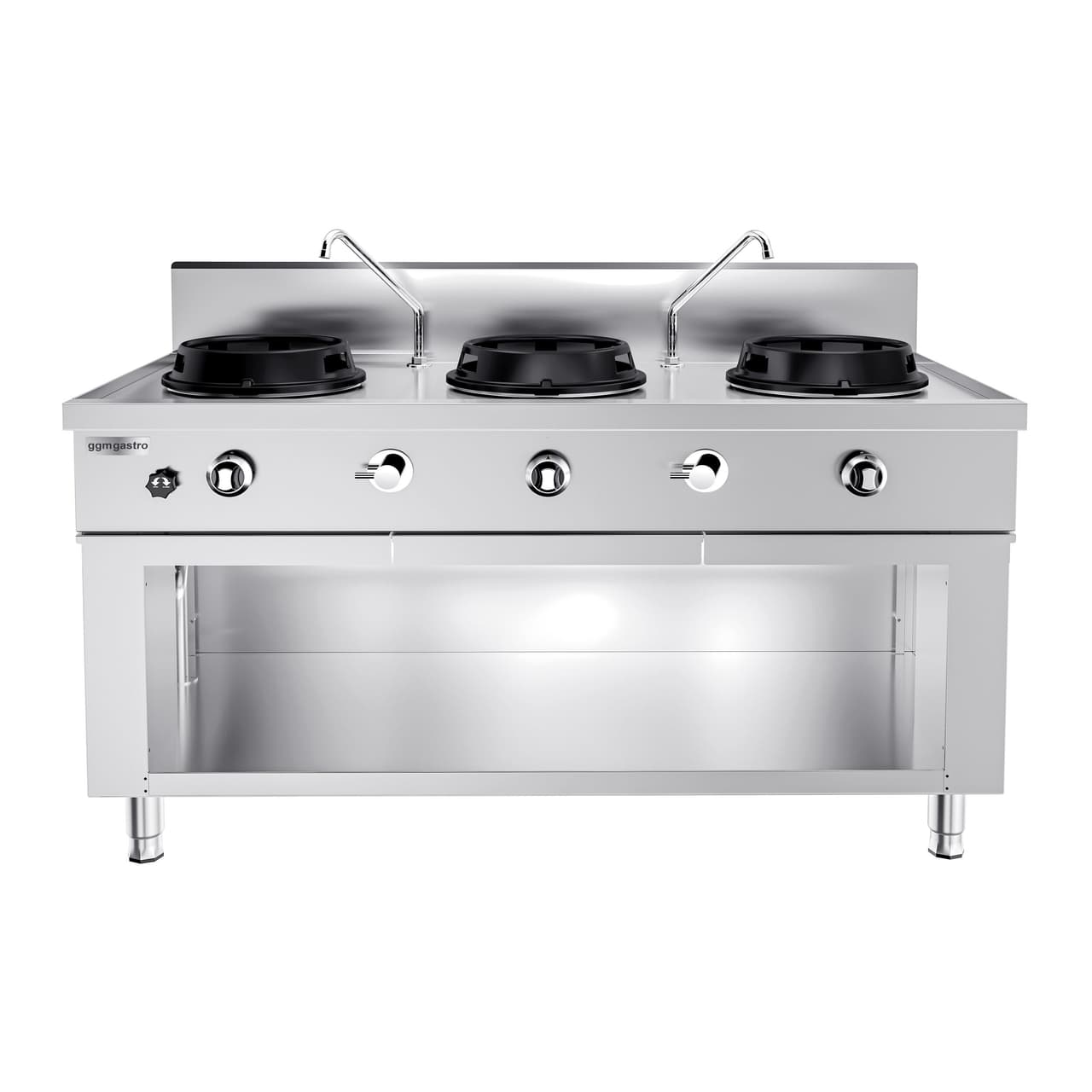 Gas wok cooker - 45 kW - 3 hobs - incl. 2 mini water columns